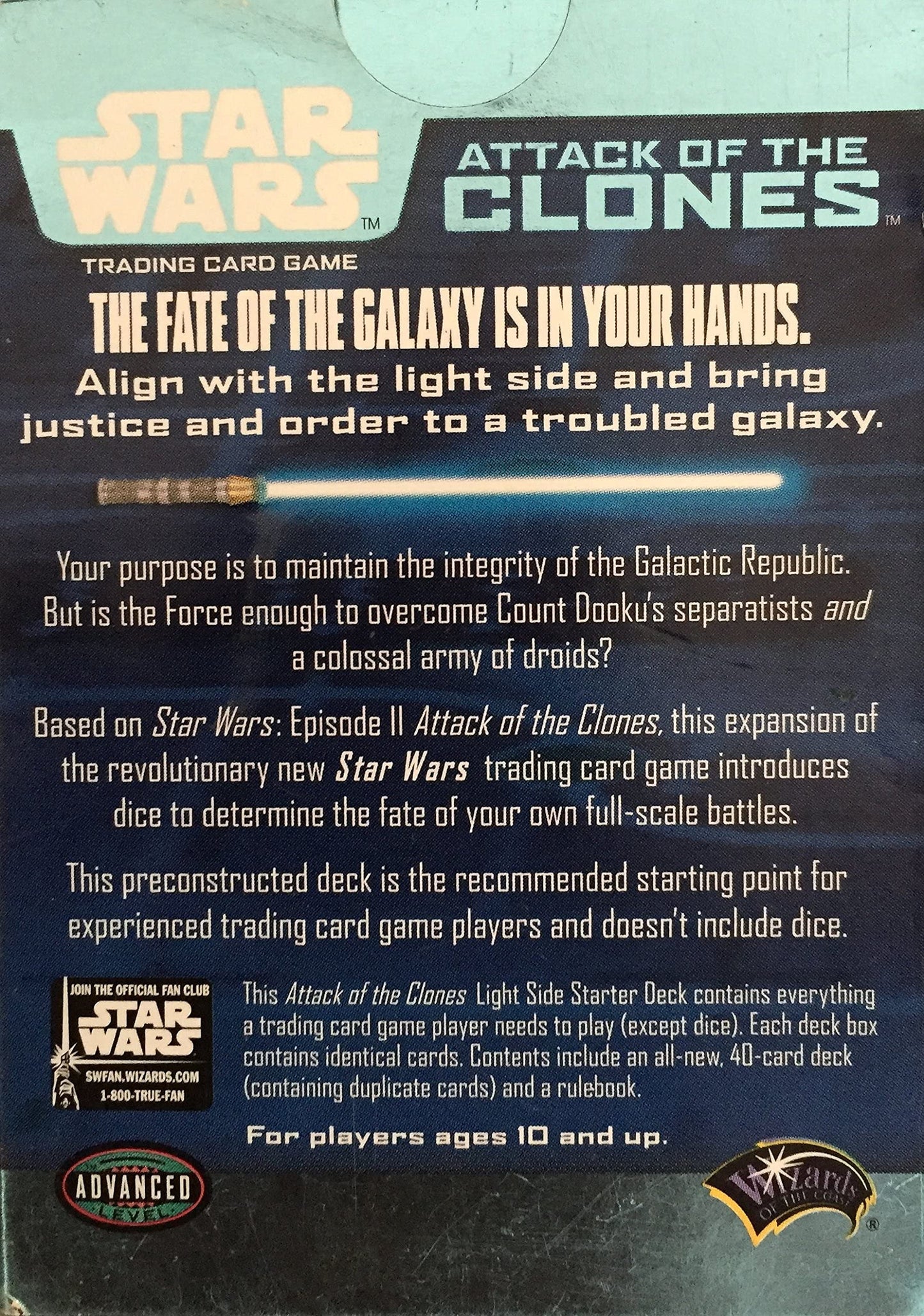 Star Wars Attack Of The Clones Light Side Starter Deck Trading Card Game. The Fate Of The Galaxy Is In Your Hands - Shop Stock Room Find