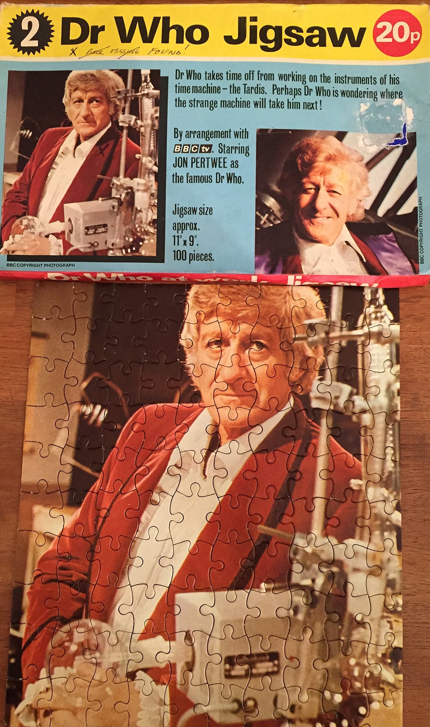 Dr Doctor Who Vintage 1972 Pleasure Products 100 Piece Jigsaw Puzzle Number 2, Dr Who (Jon Pertwee) At Work
