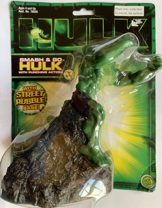 Vintage 2003 Hulk - Smash & Go Hulk Action Figure With Punching Action On Street Rubble Base - Brand New Factory Sealed Shop Stock Room Find