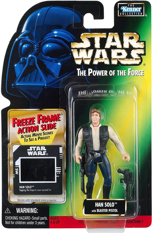 Vintage 1997 Star Wars The Power Of The Force Han Solo Action Figure With Freeze Frame Action Slide - Brand New Factory Sealed Shop Stock Room Find.