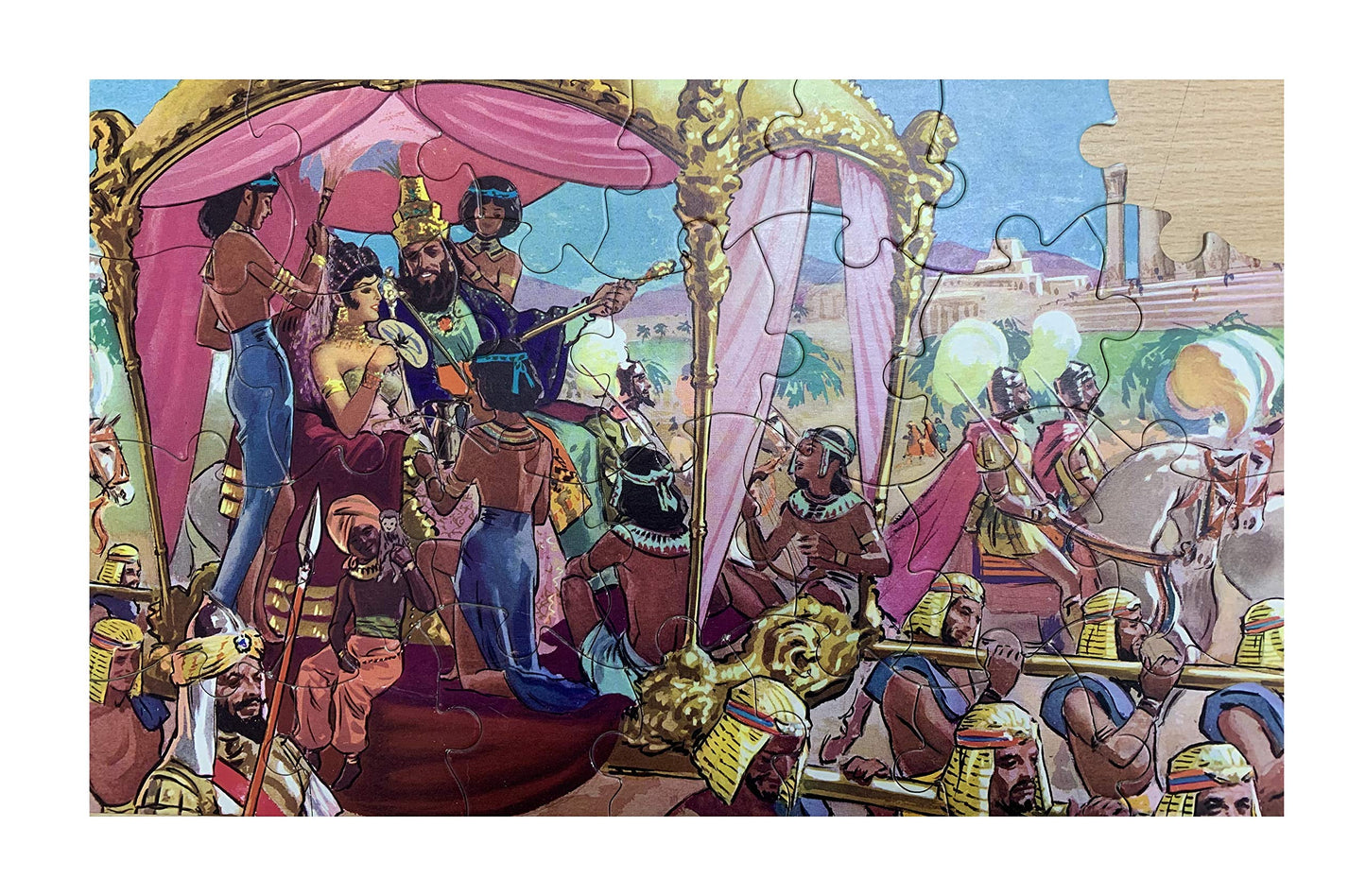 Vintage 1960's Waddingtonns Junior Extra Large Piece Jigsaw Puzzle - No. 20 - The Queen Of Sheba Visits King Solomon In The Original Box - Missing 1 Piece