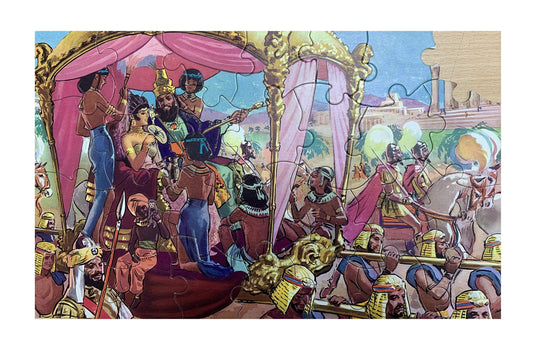 Vintage 1960's Waddingtonns Junior Extra Large Piece Jigsaw Puzzle - No. 20 - The Queen Of Sheba Visits King Solomon In The Original Box - Missing 1 Piece