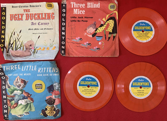 Vintage 1960s Gala Goldentone Set Of 6 Childrens Orange Vinyl Records 78RPM 6 Inch - Stories & Nursery Rhymes