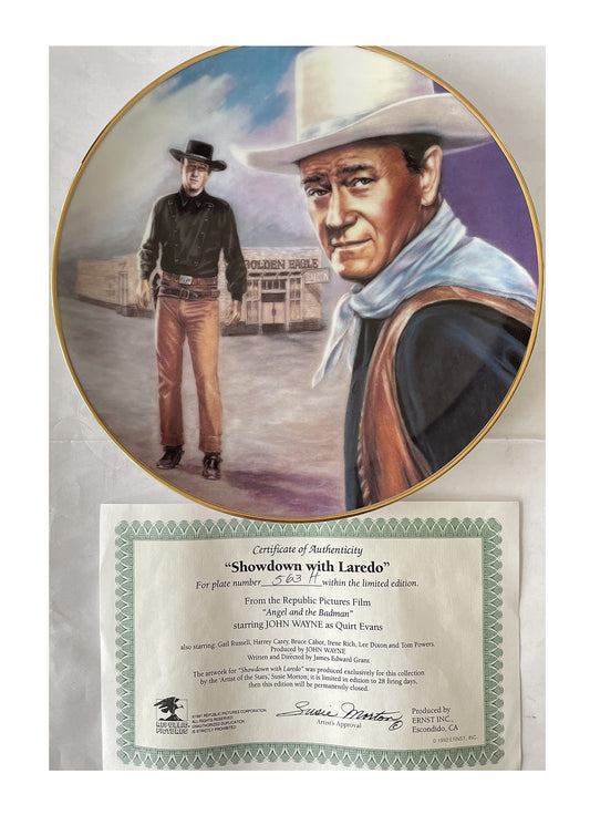Vintage 1991 Showdown With Laredo Limited Edition Collectable Plate - Angel And The Badmsn - John Wayne As Quirt Evans - Shop Stock Room Find