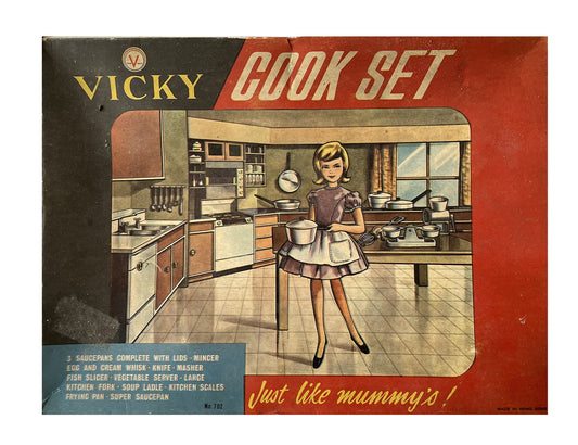 Vintage 1950's / 1960's Vicky Cook Set - Just Like Mummy's - Inside Cardboard Case - Fantastic Condition
