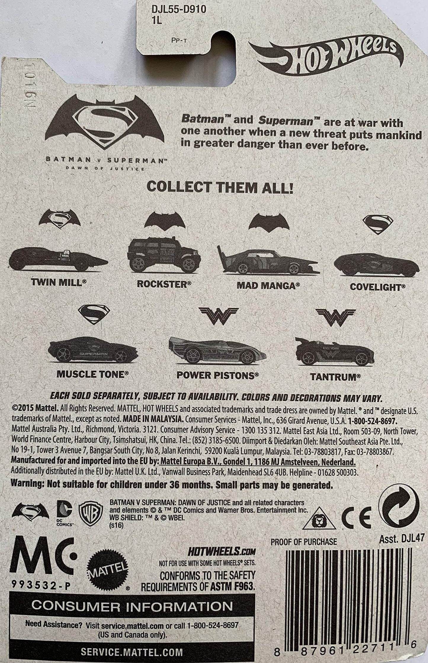 Mattel Hot Wheels 2015 No. 2/7 Batman Vs Superman The Rockster Die-Cast Replica Model Vehicle - Brand New Factory Sealed Shop Stock Room Find