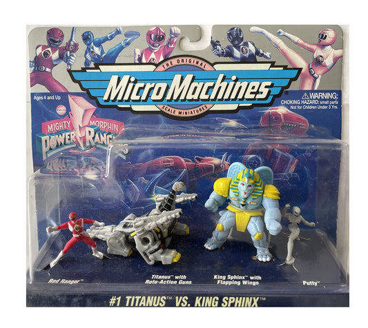 Vintage 1994 Mighty Morphin Power Rangers Micro Machines Miniature Titanus Vs King Sphinx Set No. 1 - Includes Titanus, King Sphinx, Red Ranger And Putty - Unsold Shop Stock Room Find