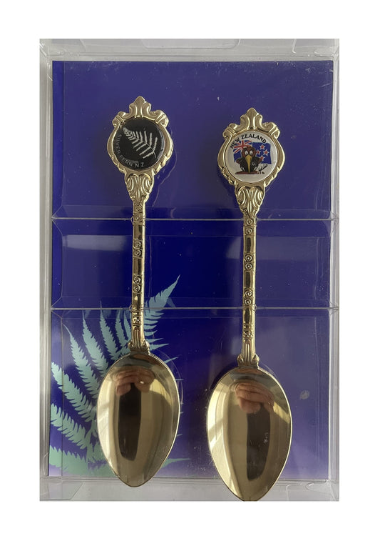 New Zealend Perfection - Set Of Two Souvenir Spoons - Silver Fern & New Zealend Bird - Factory Sealed