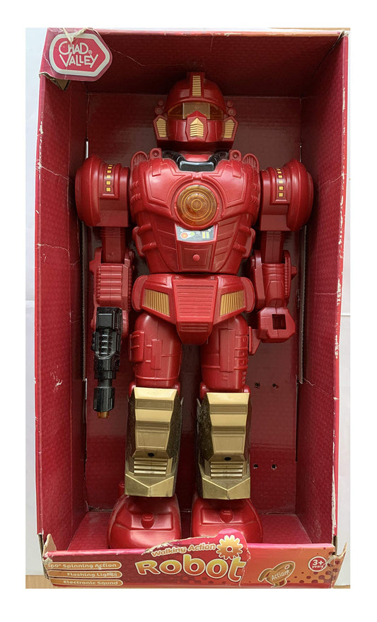 Vintage 1990s Chad Valley Electronic Walking Talking 17 Inch Tall Action Robot - Former Shop Display Item