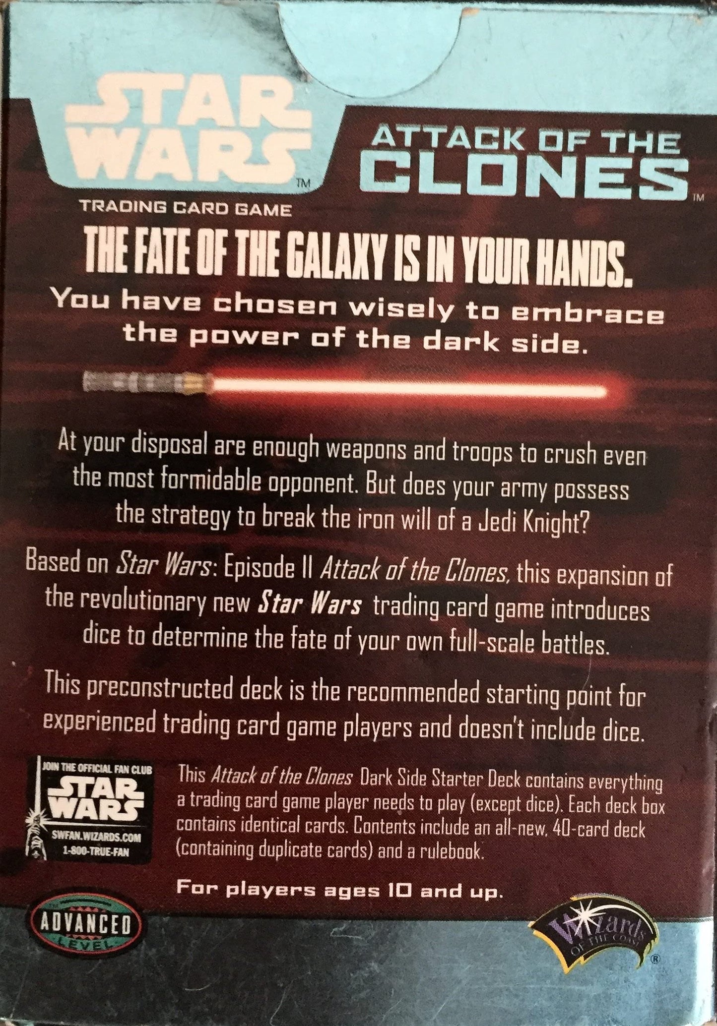 Star Wars Attack Of The Clones Dark Side Starter Deck Trading Card Game - Brand New Shop Stock Room Find