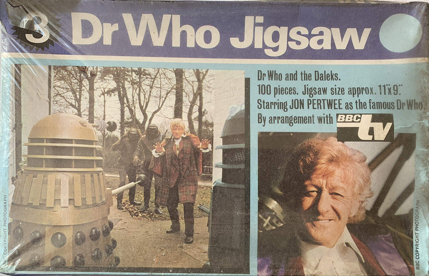 Vintage 1972 Dr Doctor Who Pleasure Products 100 Piece Jigsaw Puzzle Number 3, Doctor Who (Jon Pertwee) And The Daleks - Factory Sealed Shop Stock Room Find