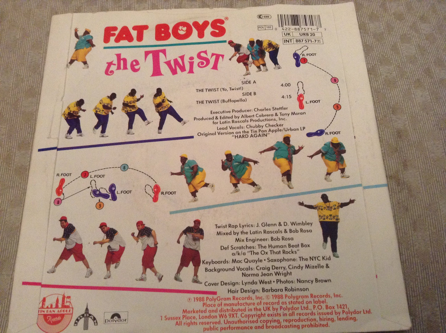 The Fat Boys With Chubby Checker A.Side The Twist, B.Side The Twist, Polygram Records Label 1988, 7 inch vinyl Single.