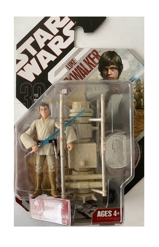 Vintage 2007 Star Wars Saga 30th Anniversary A New Hope Luke Skywalker Moisture Farmer Action Figure With Exclusive Collector Coin - Brand New Factory Sealed Shop Stock Room Find