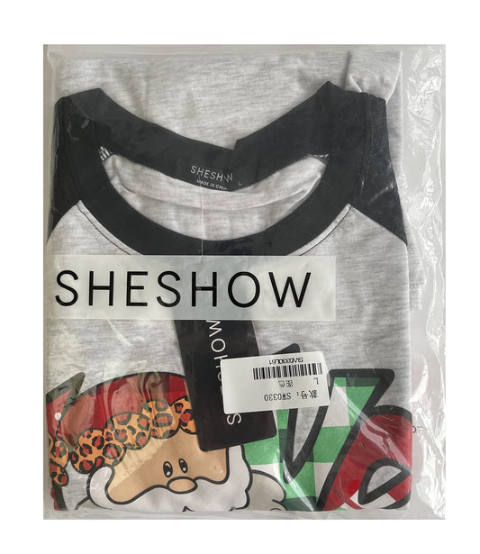 She Show Ladies T-Shirt Father Christmas Grey/Black Large (18) Former Shop Stock