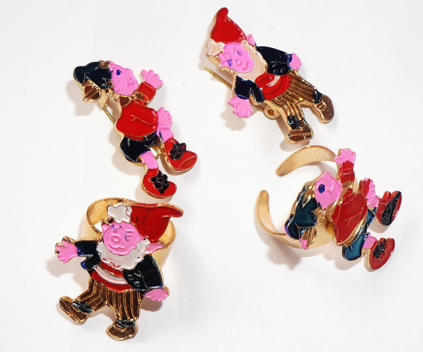 Vintage 1975 Edco Series Noddy Broches & Rings Set - Including Noddy And Big Ears New Shop Stock Room Find Mint Condition