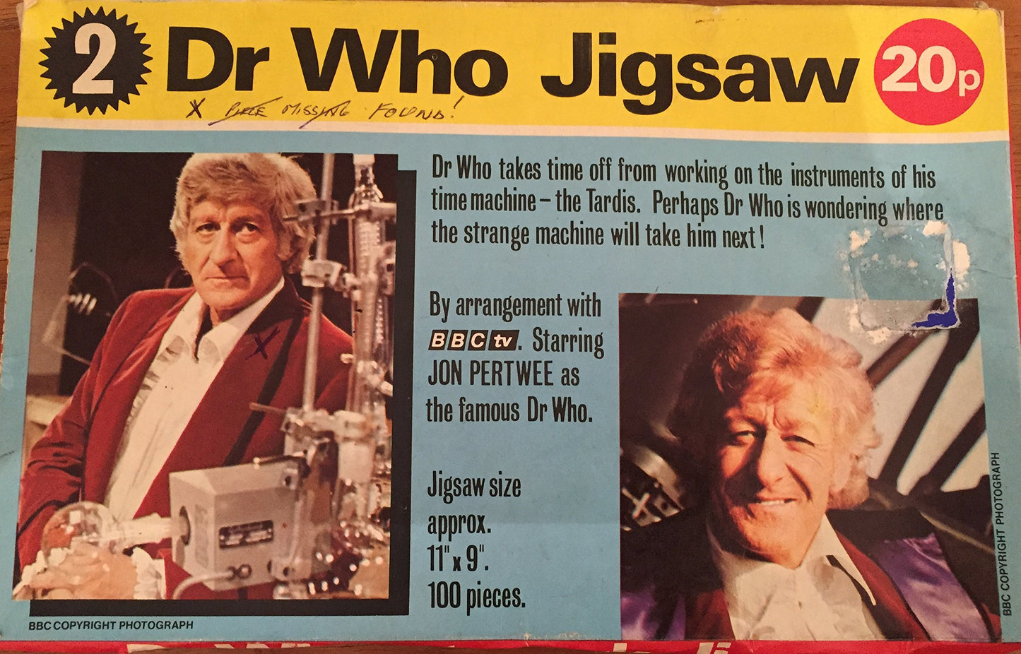 Dr Doctor Who Vintage 1972 Pleasure Products 100 Piece Jigsaw Puzzle Number 2, Dr Who (Jon Pertwee) At Work