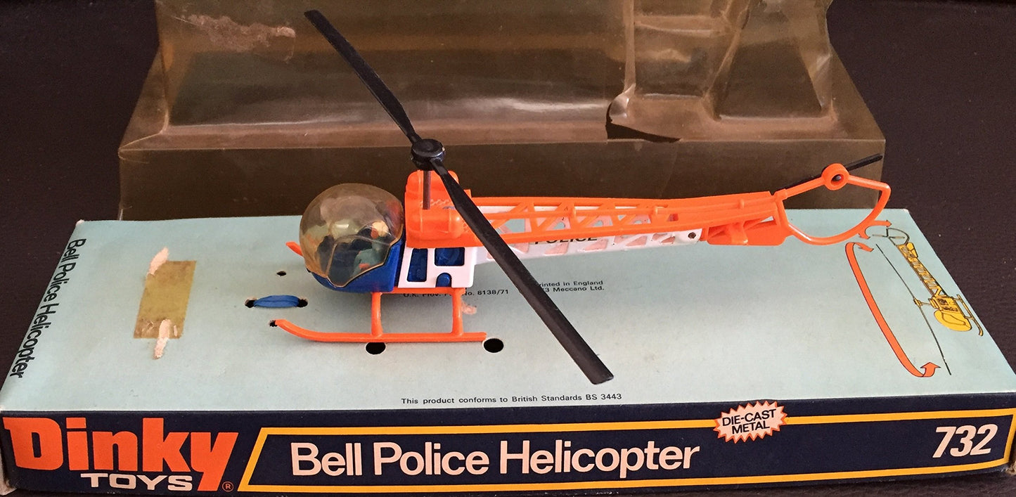 Vintage Dinky Toys 732 Die-Cast Bell Police Helicopter In The Original Box