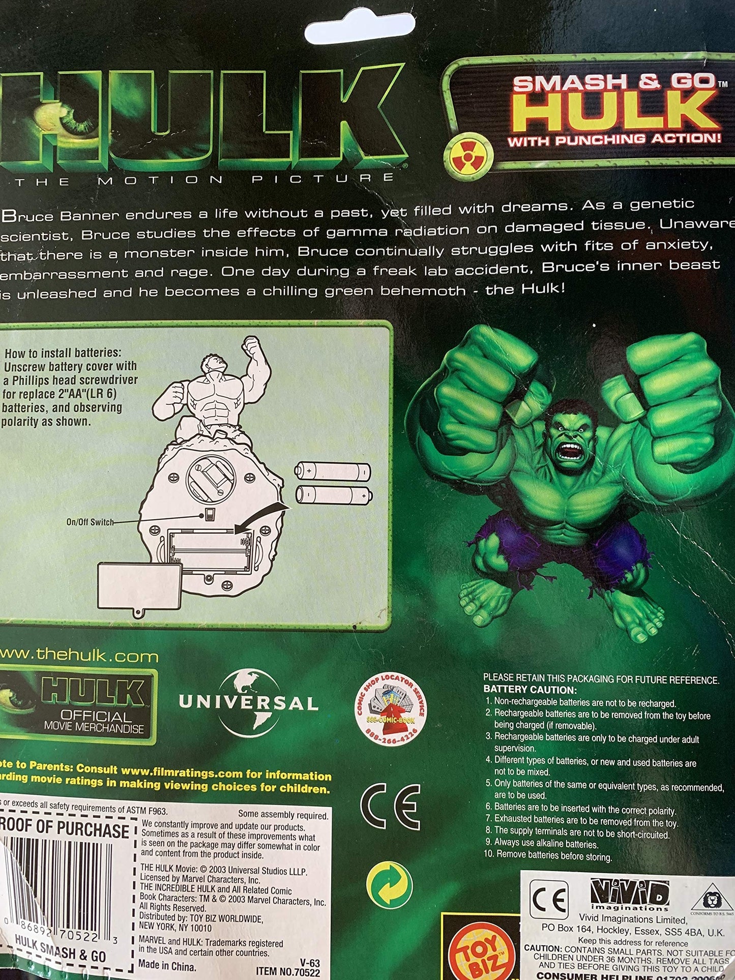 Vintage 2003 Hulk - Smash & Go Hulk Action Figure With Punching Action On Street Rubble Base - Brand New Factory Sealed Shop Stock Room Find