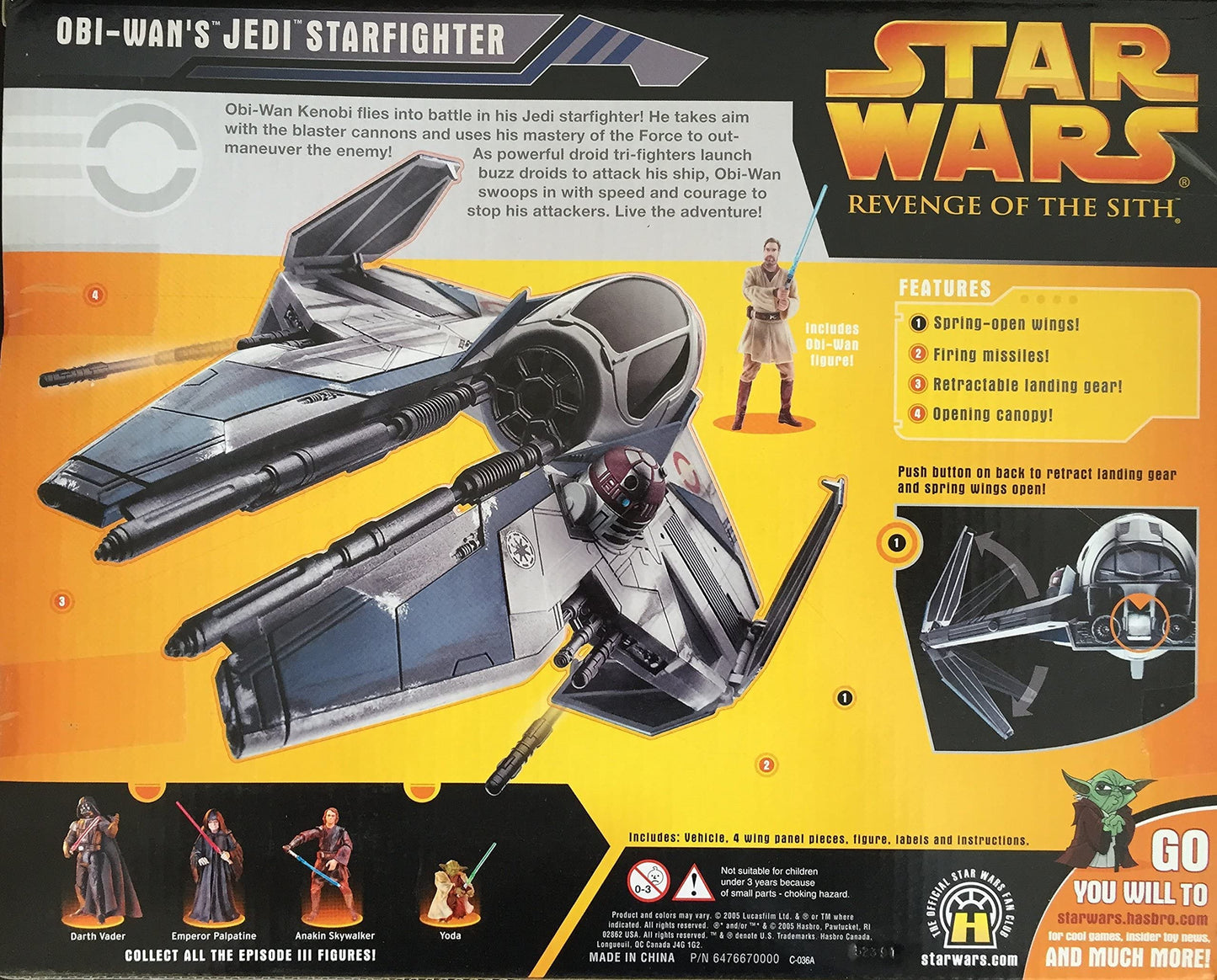 Vintage 2005 Star Wars Revenge Of The Sith Obi-Wans Jedi Starfighter And Figure Set - Brand New Factory Sealed Shop Stock Room Find
