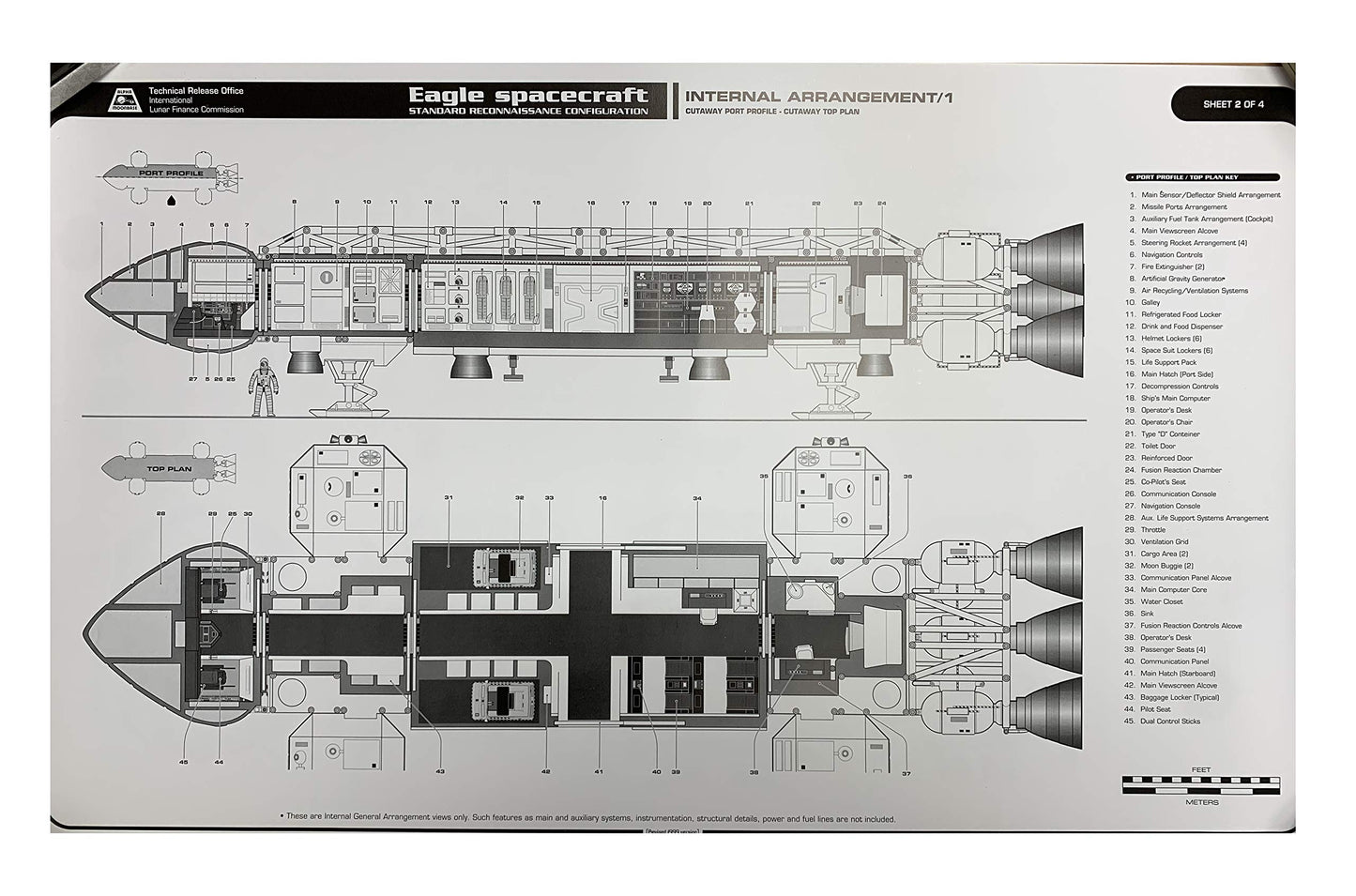 Vintage Gerry Andersons Space 1999 Set Of 4 Eagle Transporter Blueprints 25 Inches by 16 inches Black & White Poster Size Print On Card