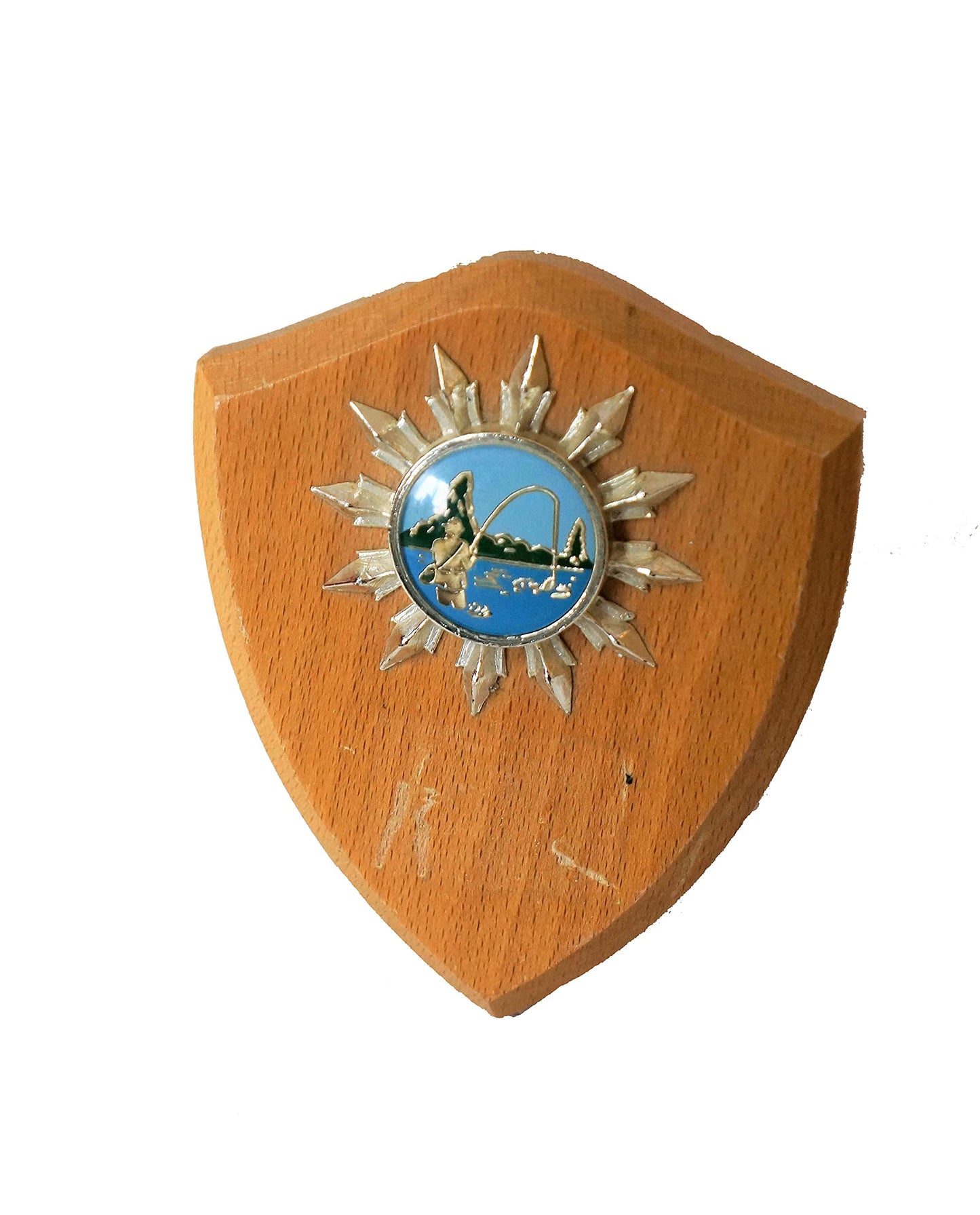 Vintage 1970's Fishing Champion Winners Trophy Wooden Keep Sake Shield