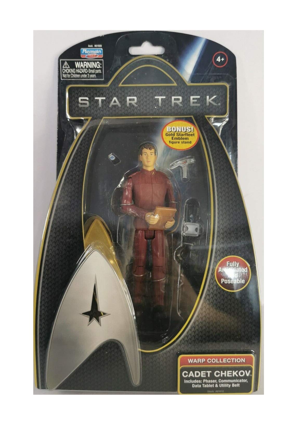 Star Trek Warp Collection Cadet Chekov Action Figure With Utility Belt, Phaser, Communicator and Data Tablet - Brand New Factory Sealed Shop Stock Room Find
