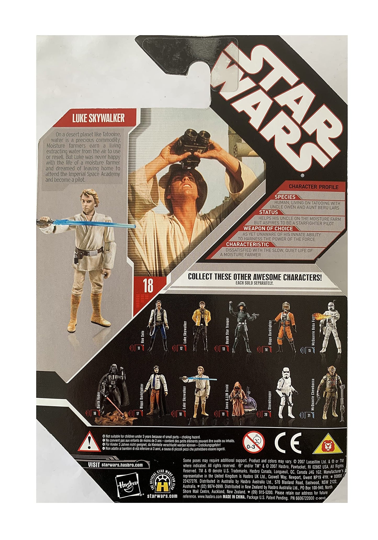 Vintage 2007 Star Wars Saga 30th Anniversary A New Hope Luke Skywalker Moisture Farmer Action Figure With Exclusive Collector Coin - Brand New Factory Sealed Shop Stock Room Find