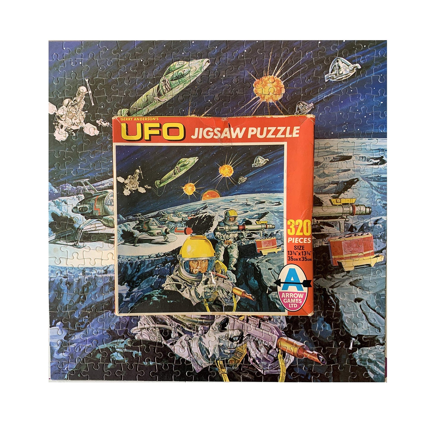 Vintage Gerry Andersons Arrow Games Ltd 1970 UFO 320 Piece Jigsaw Puzzle No. 2316 The Attack On Moonbase - Complete And In The Original Box