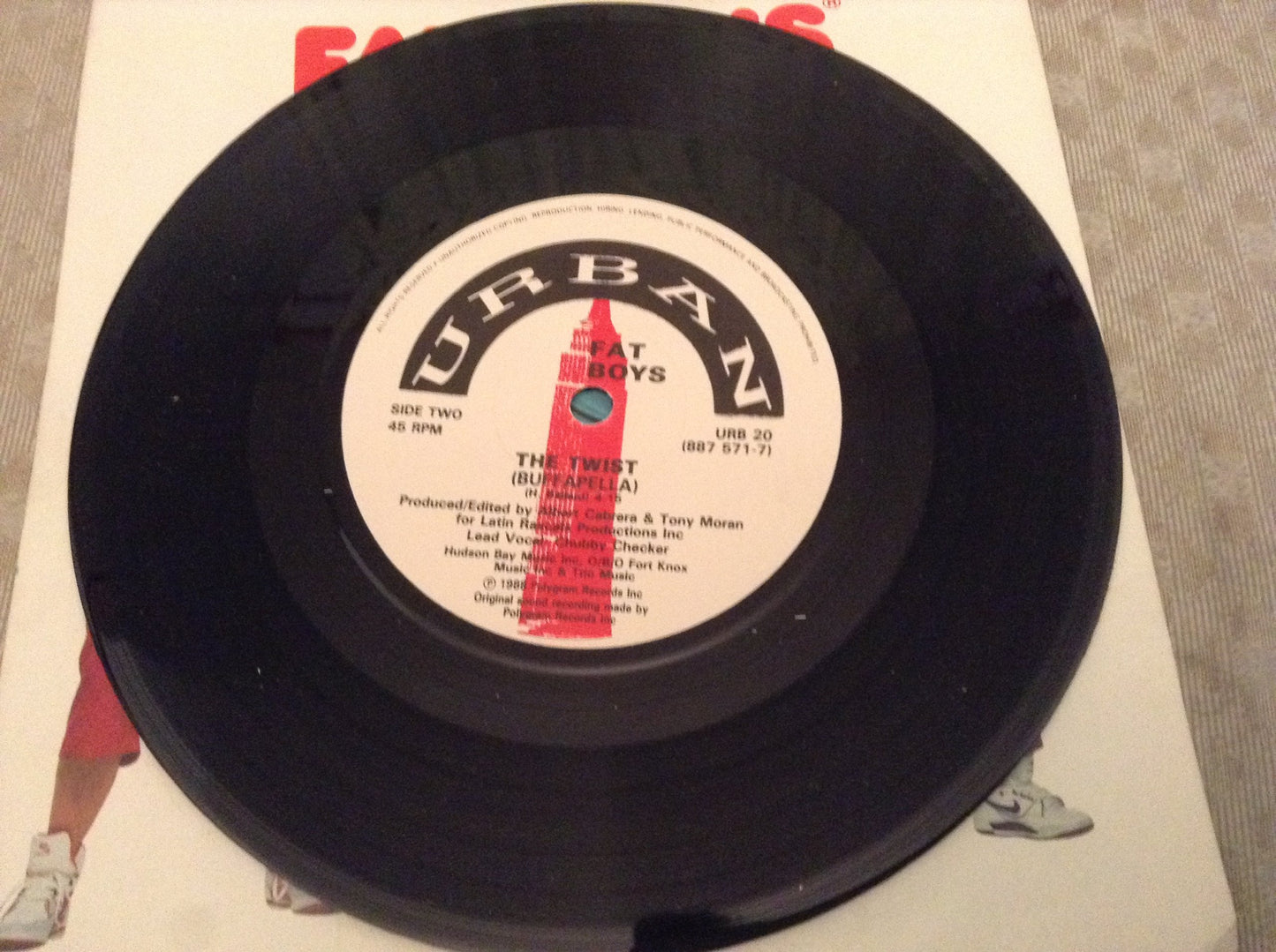The Fat Boys With Chubby Checker A.Side The Twist, B.Side The Twist, Polygram Records Label 1988, 7 inch vinyl Single.