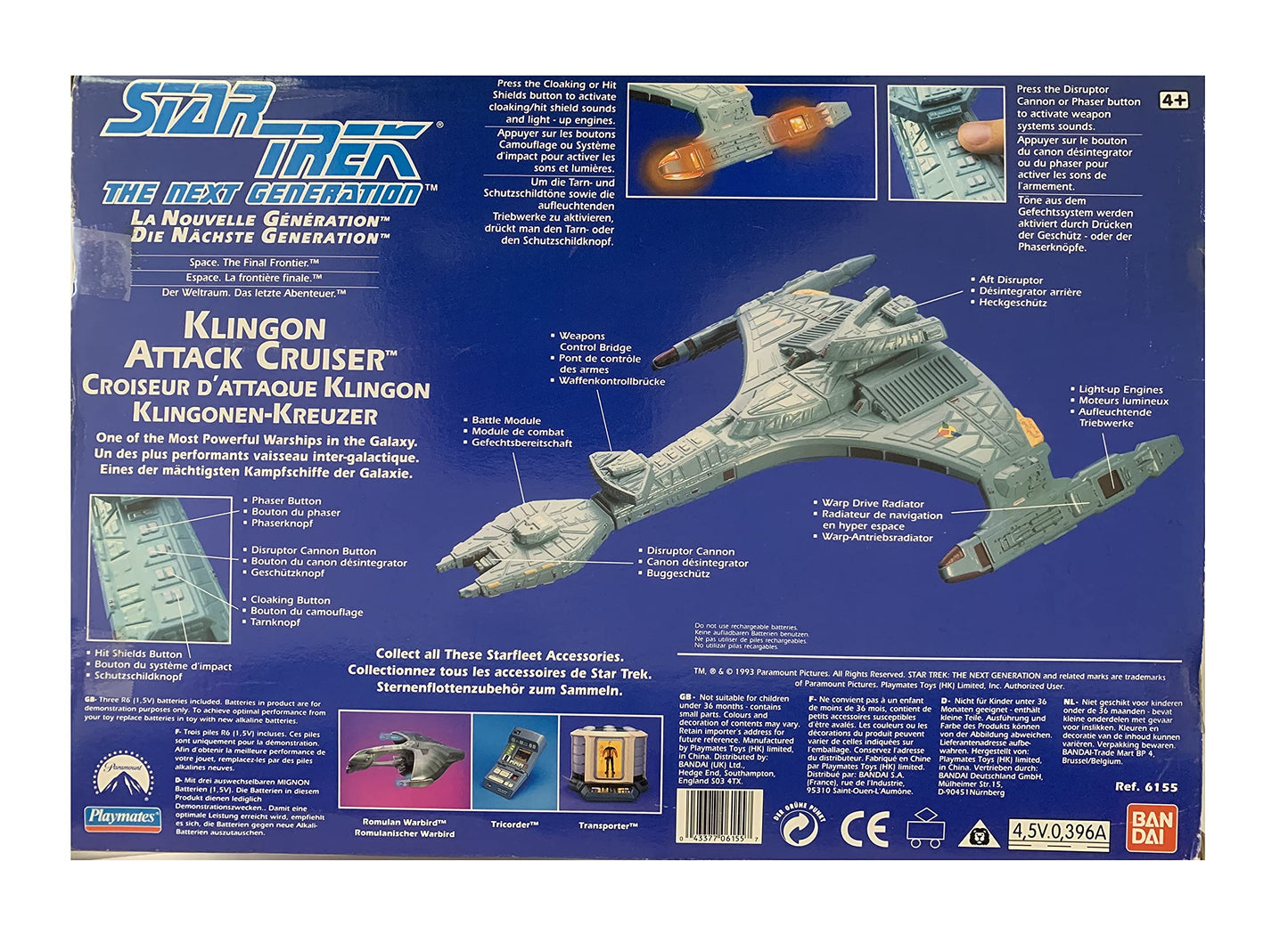 Vintage Playmates 1993 Star Trek The Next Generation Collectors Series Electronic Klingon Attack Cruiser Replica Star Ship - Shop Stock Room Find