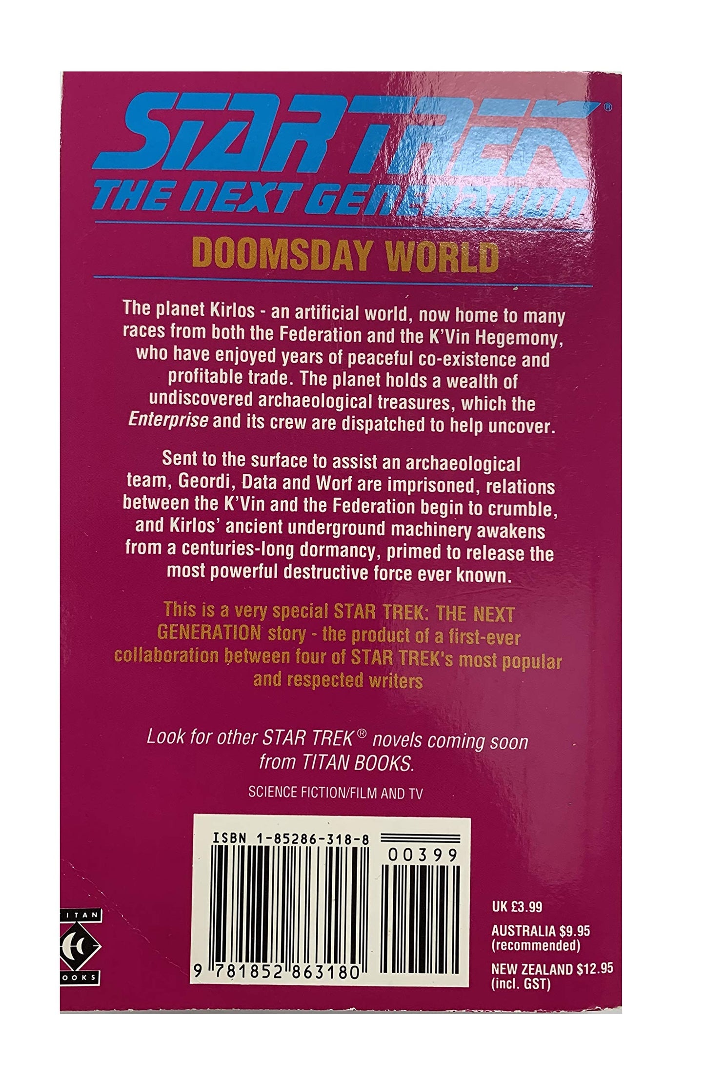 Vintage 1990 Star Trek The Next Generation Doomsday World Titan Paperback Book - Shop Stock Room Find.