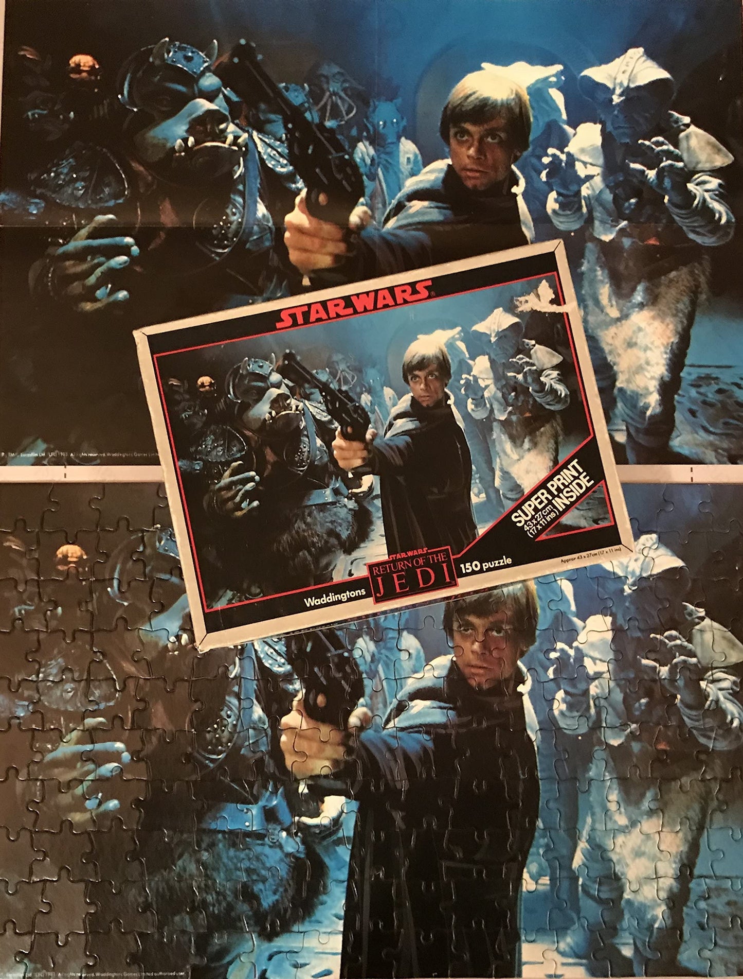 Vintage Star Wars Return Of The Jedi 150 Piece Fully Interlocking Jigsaw Puzzle from 1983 and includes the free poster