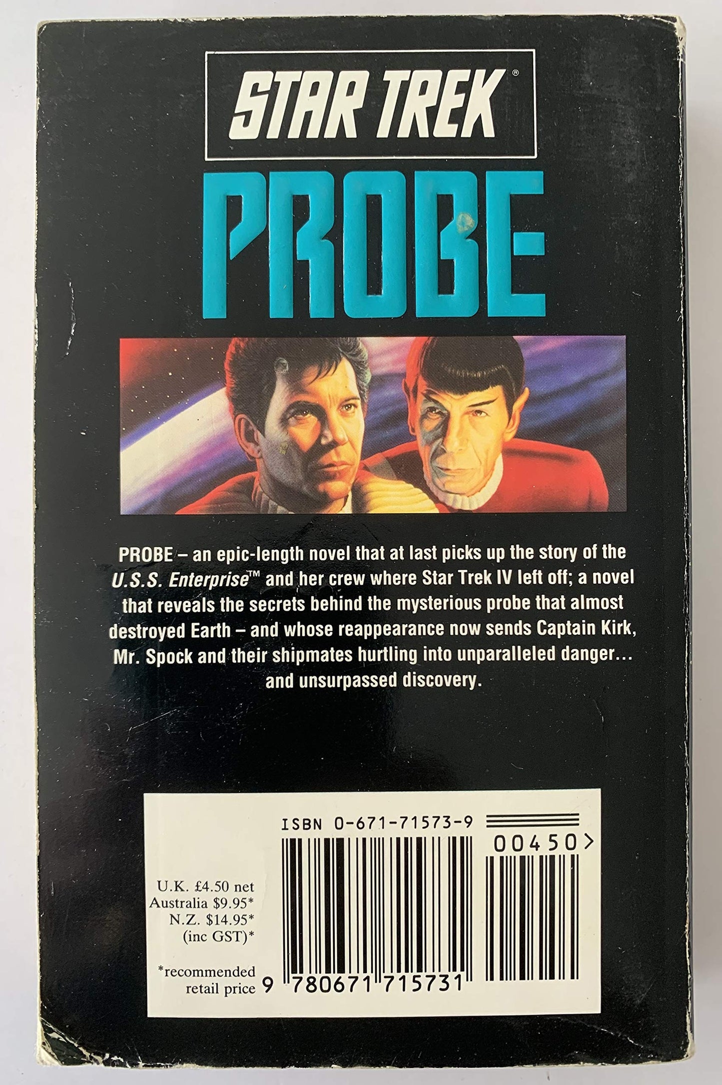 Vintage Star Trek 1993 Probe Paperback Book Novel By Margaret Wander Bonanno