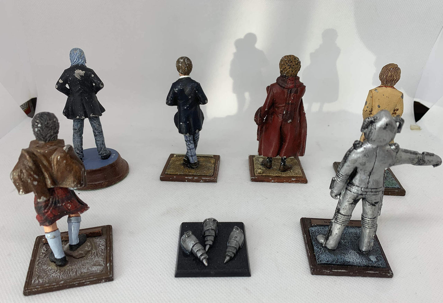 Vintage 1984 Dr Doctor Who Fine Art Castings Set Of 4 80mm Pewter Pre Painted Figures - 1st, 2nd, 4th & 5th Doctor, Jamie, Cyberman