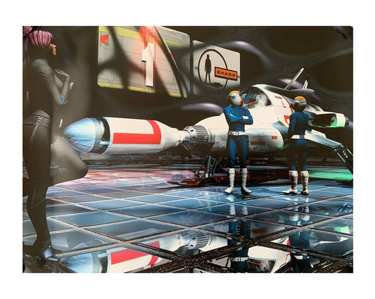 Vintage Gerry Andersons UFO - Moonbase Interceptor Hanger Bay Photo Quality Print 16 by 12 inches Colour Poster Size On Card - Brand New Stock Find