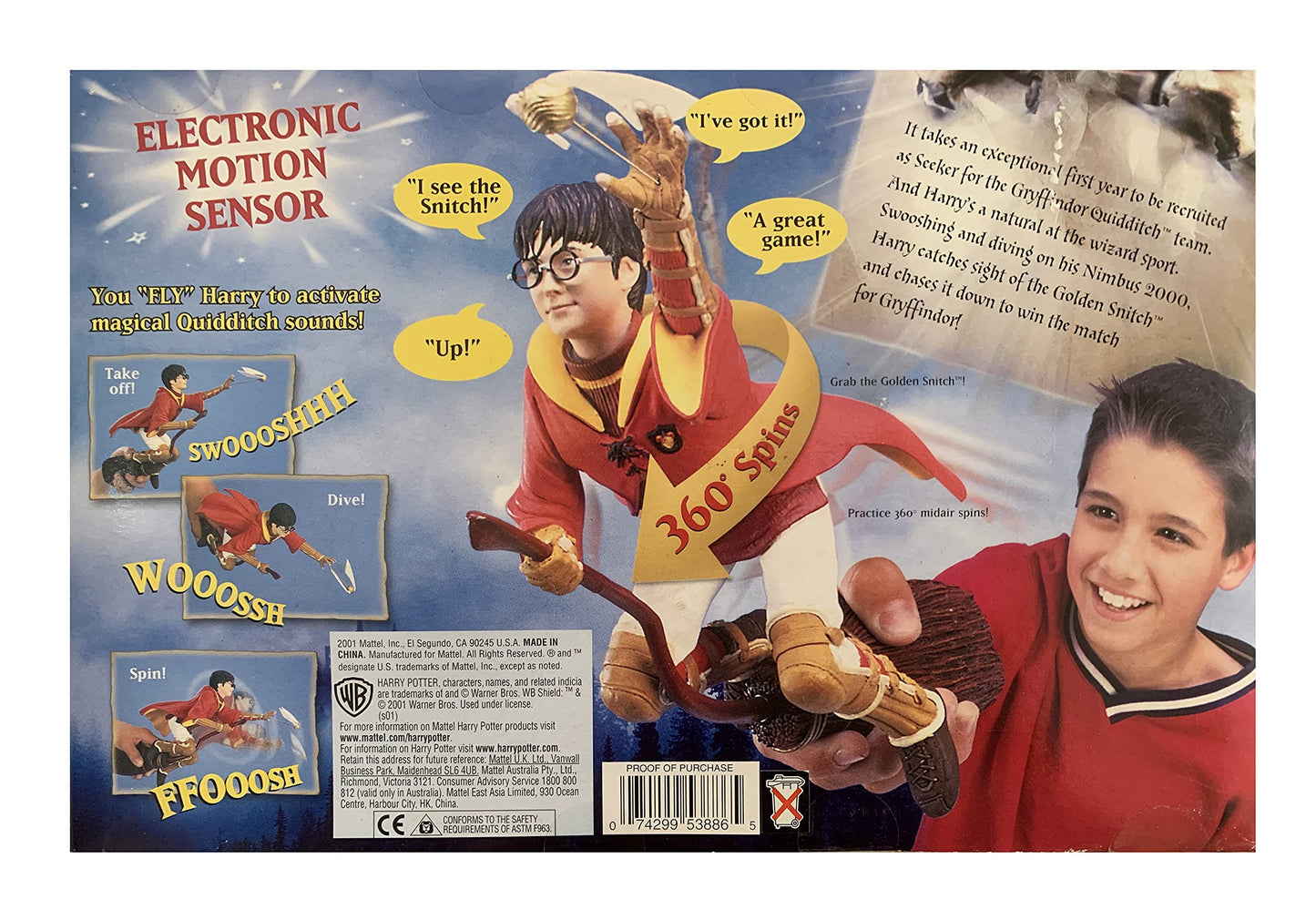 Vintage 2001 Mattel Harry Potter And The Philosphers Stone Snitch Chasing Harry Electronic Figure - Factory Sealed Shop Stock Room Find