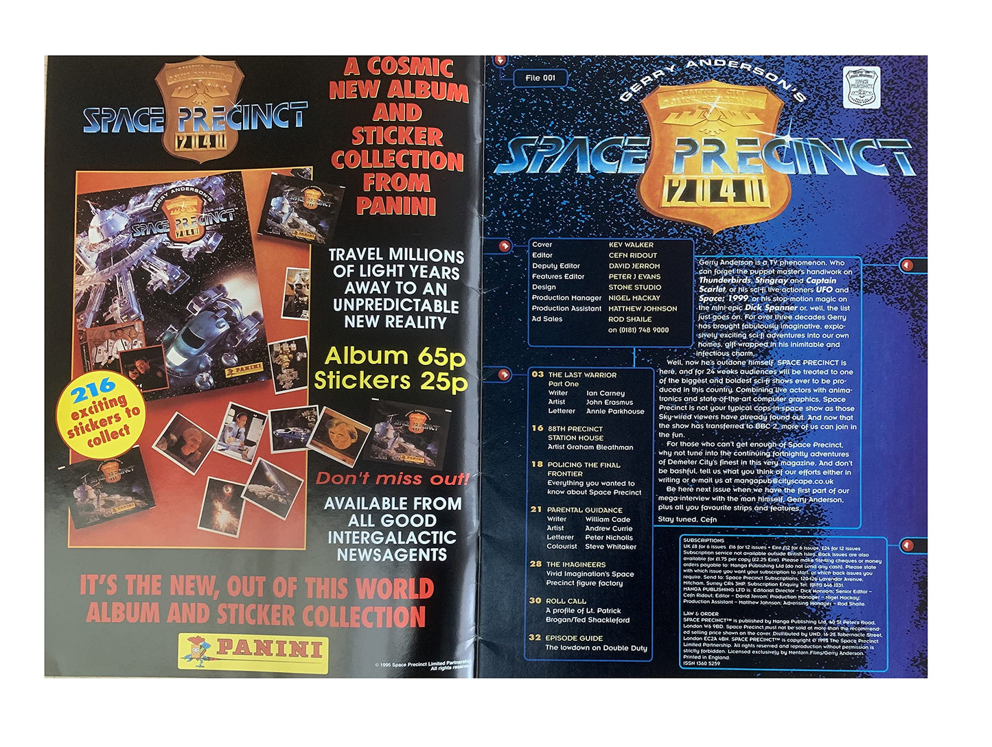 Vintage 1995 Gerry Andersons Space Precinct 2040 Comic File Number 001 - Fab First Issue 31st October 1995 - Includes The Free Gift Sticker Album & Pack Of Stickers - Unsold Shop Stock