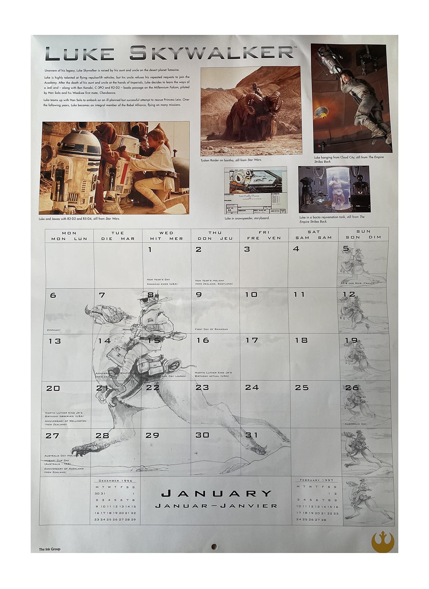 Vintage Star Wars 20th Anniversary 1997 Calendar Collectors Edition