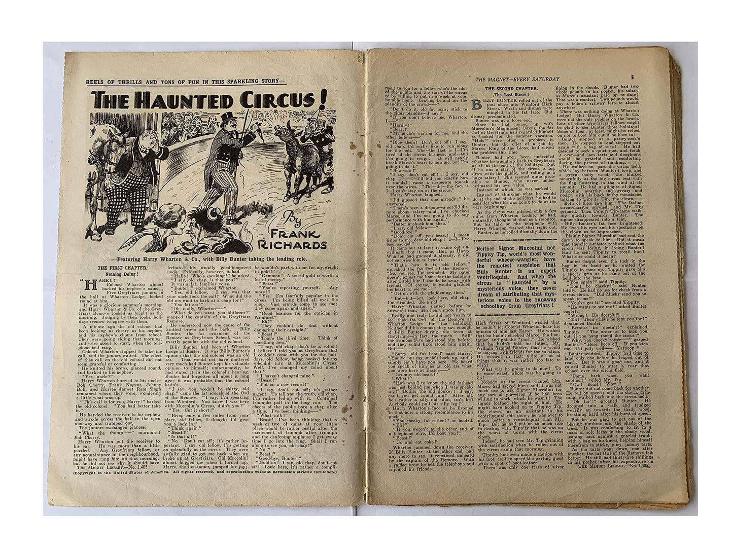 Vintage 1936 The Magnet Boys Story Newspaper Comic Issue 1485 - August 1st 1936 Featuring Billy Bunter