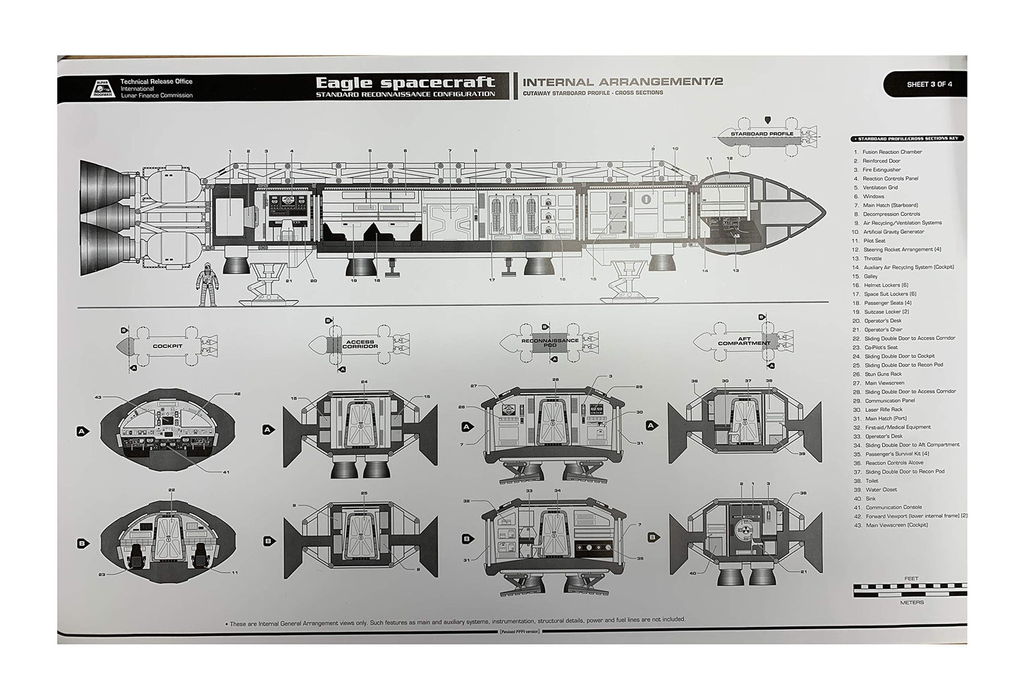 Vintage Gerry Andersons Space 1999 Set Of 4 Eagle Transporter Blueprints 25 Inches by 16 inches Black & White Poster Size Print On Card