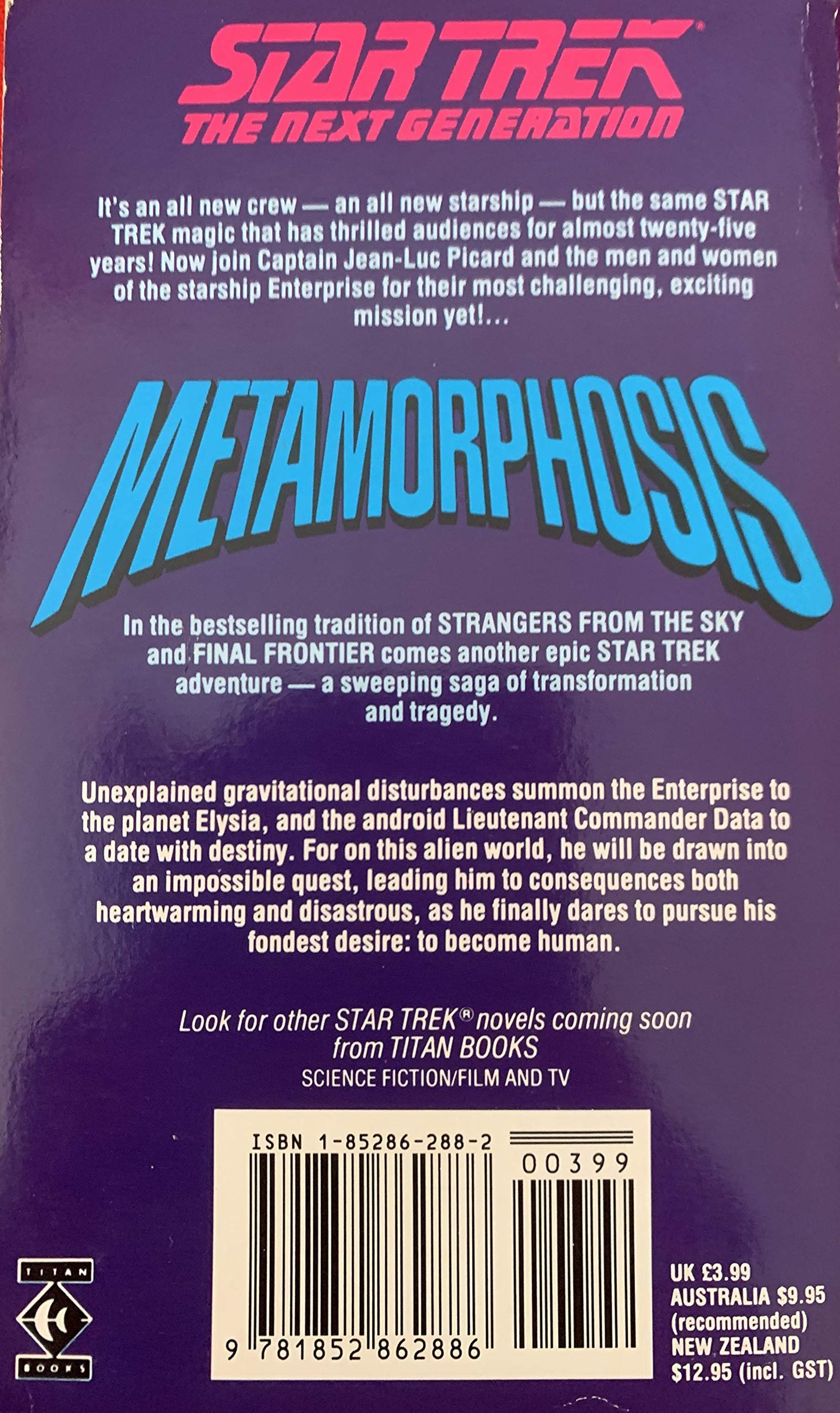 Vintage 1990 Star Trek The Next Generation Metamorphosis Paperback Book First Giant Novel - Autographed by Jean Lorrah The Author