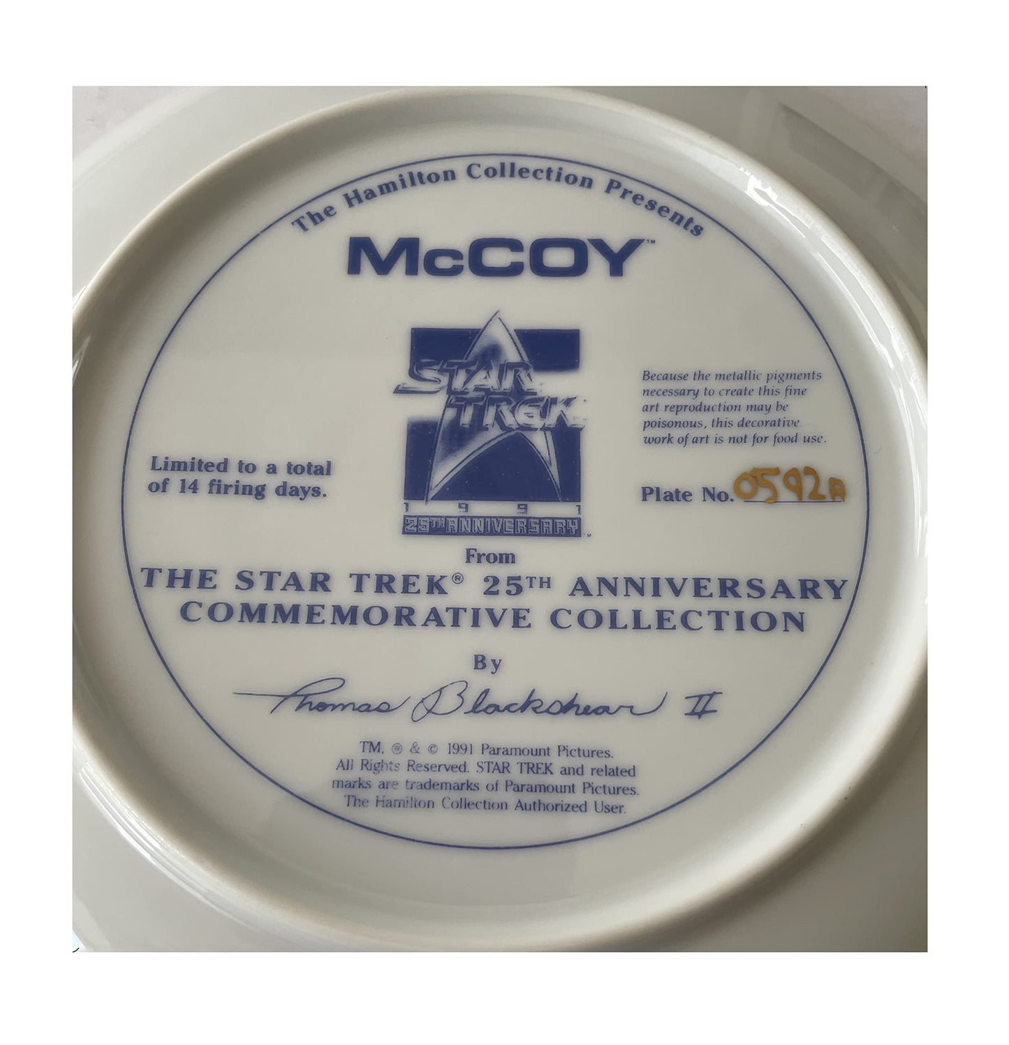 Vintage 1991 Star Trek The Original Series Dr Leonard McCoy 25th Anniversary Commemorative Plate - Shop Stock Room Find