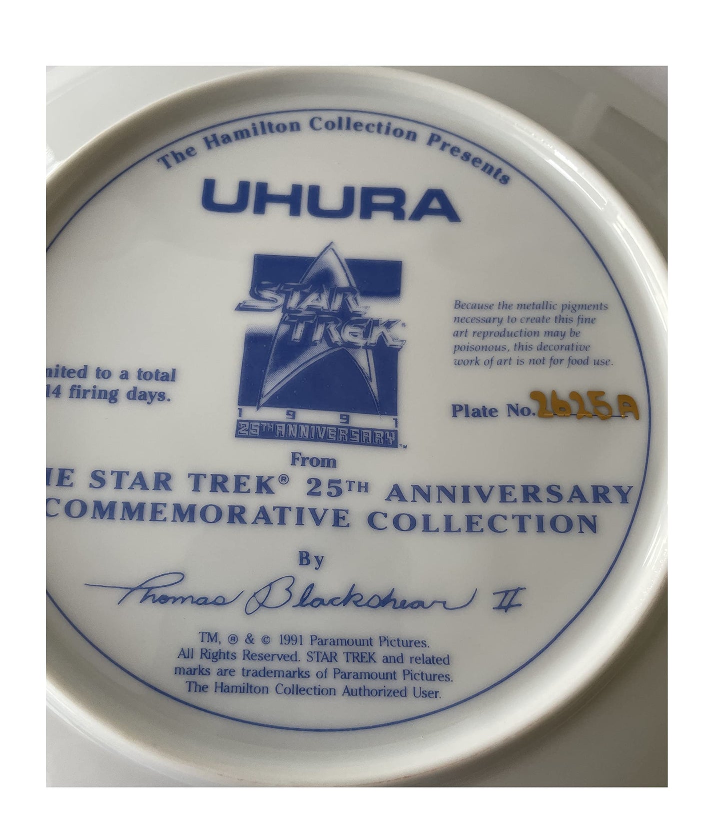 Vintage 1991 Star Trek The Original Series Uhura 25th Anniversary Commemorative Plate - Shop Stock Room Find