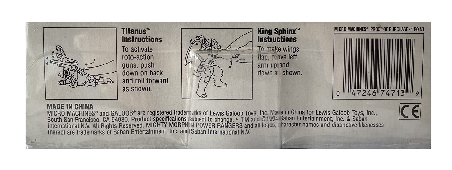 Vintage 1994 Mighty Morphin Power Rangers Micro Machines Miniature Titanus Vs King Sphinx Set No. 1 - Includes Titanus, King Sphinx, Red Ranger And Putty - Unsold Shop Stock Room Find