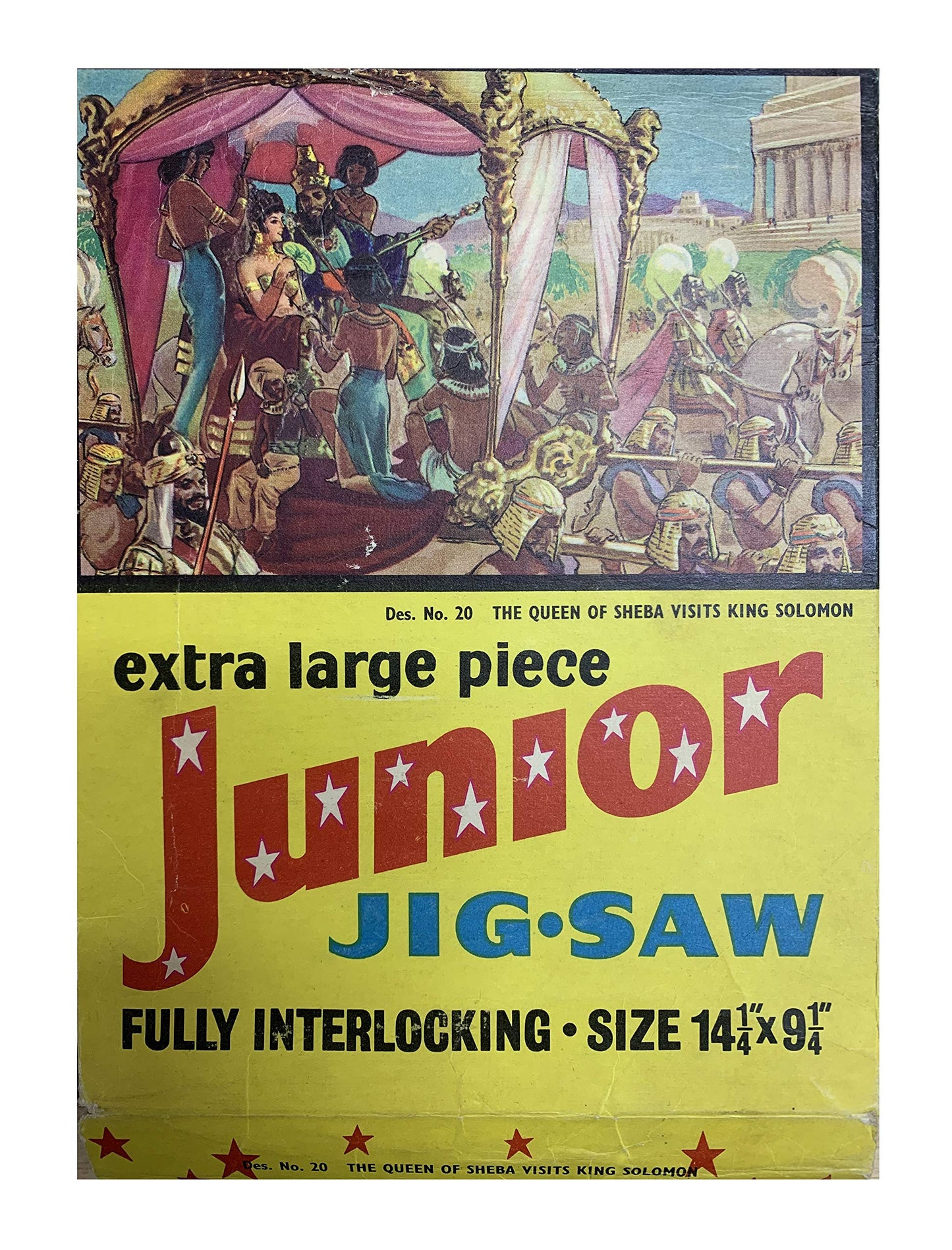 Vintage 1960's Waddingtonns Junior Extra Large Piece Jigsaw Puzzle - No. 20 - The Queen Of Sheba Visits King Solomon In The Original Box - Missing 1 Piece