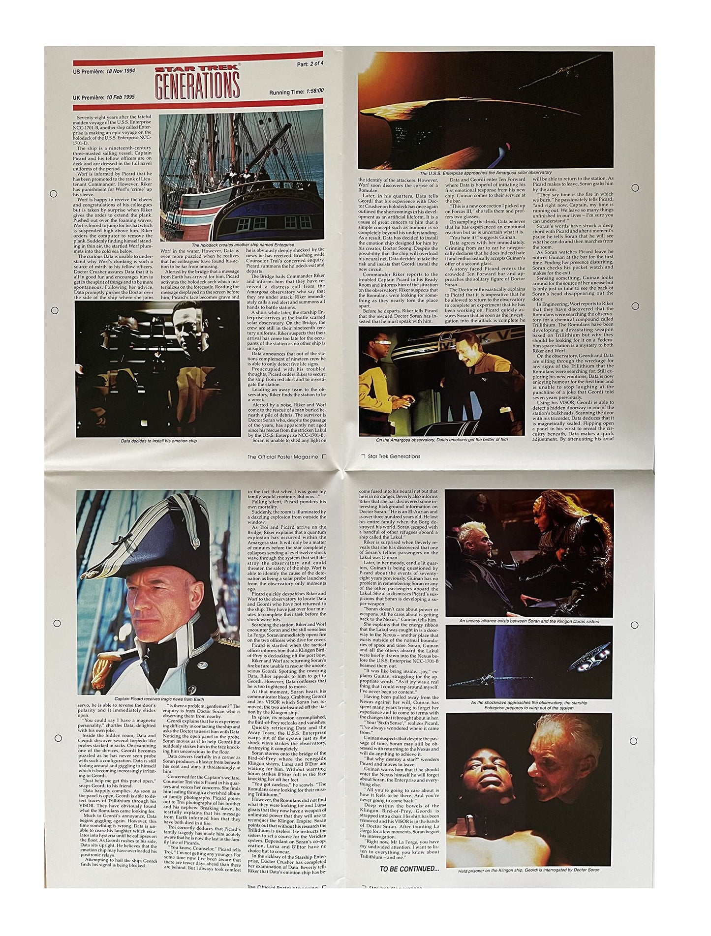 Vintage 1995 Star Trek Generations The Official Poster Magazine Issue No. 2 - Great Collectors Edition - Brand New Shop Stock Room Find