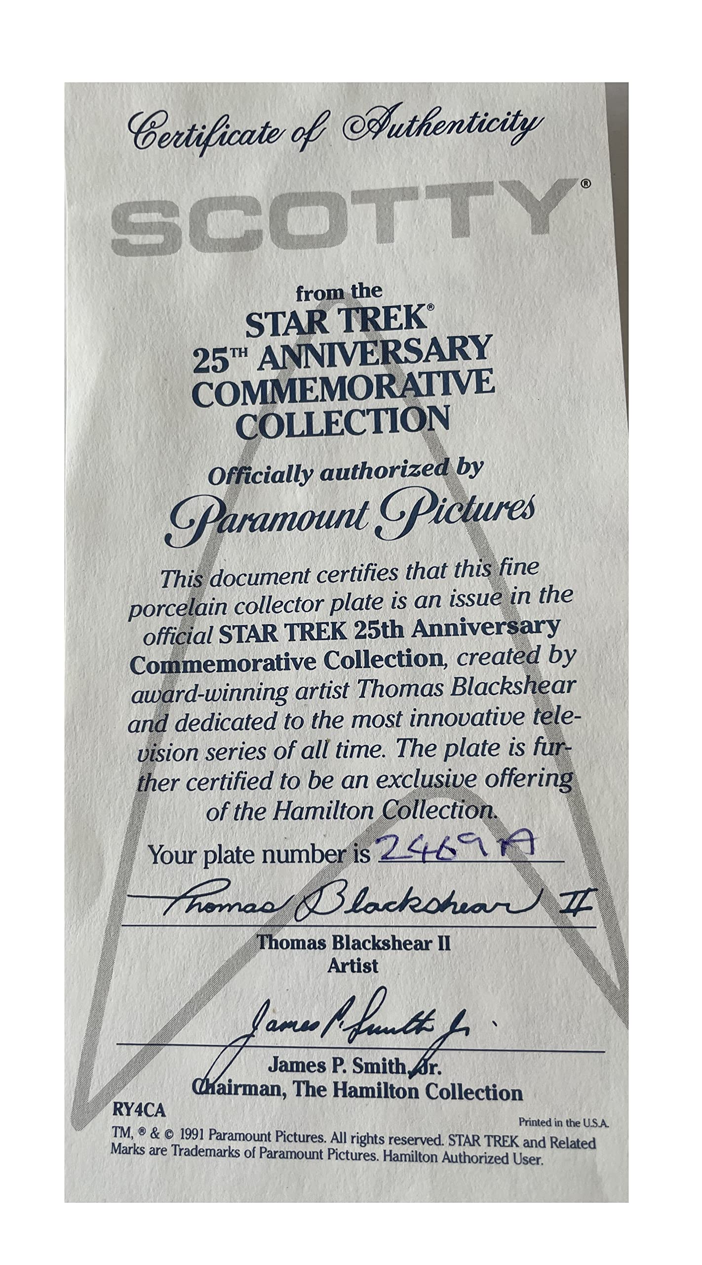 Vintage 1991 Star Trek The Original Series Scotty 25th Anniversary Commemorative Plate - Shop Stock Room Find