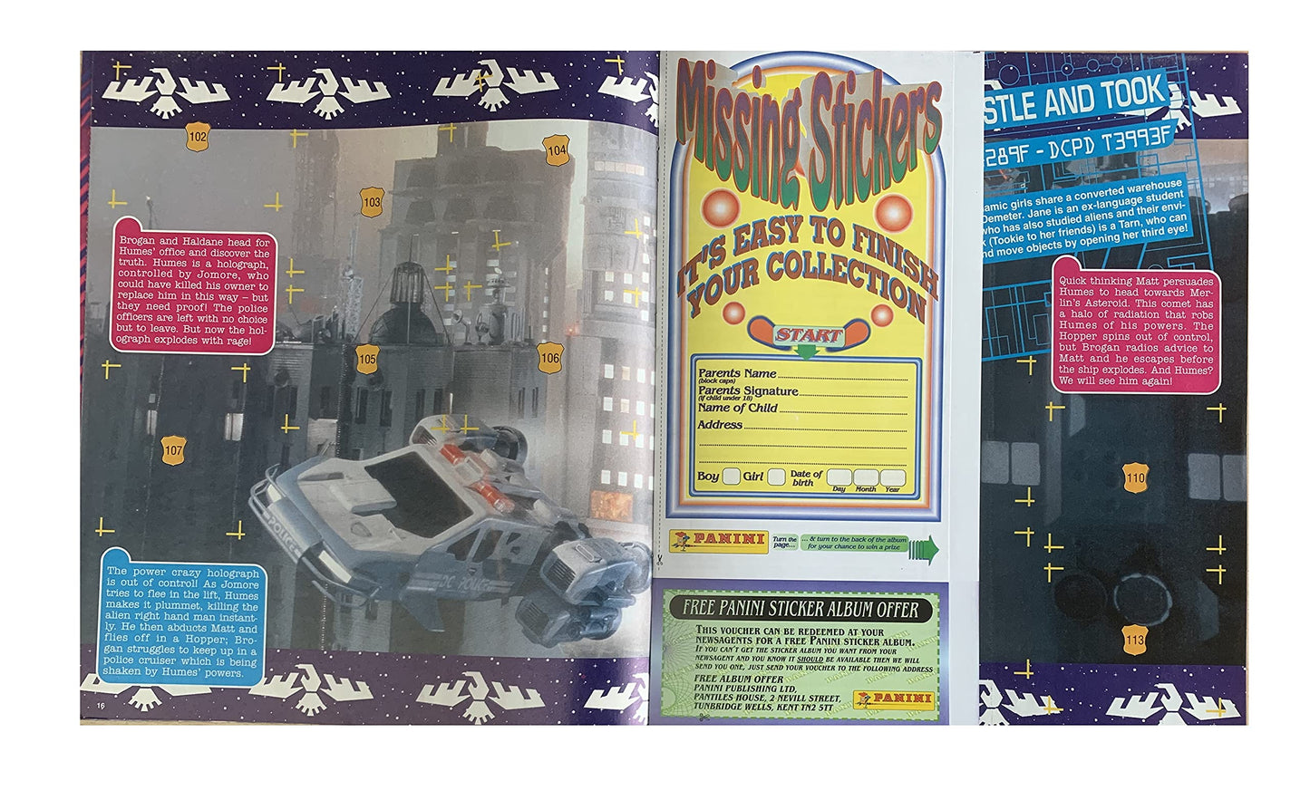 Vintage 1995 Gerry Andersons Space Precinct 2040 Comic File Number 001 - Fab First Issue 31st October 1995 - Includes The Free Gift Sticker Album & Pack Of Stickers - Unsold Shop Stock