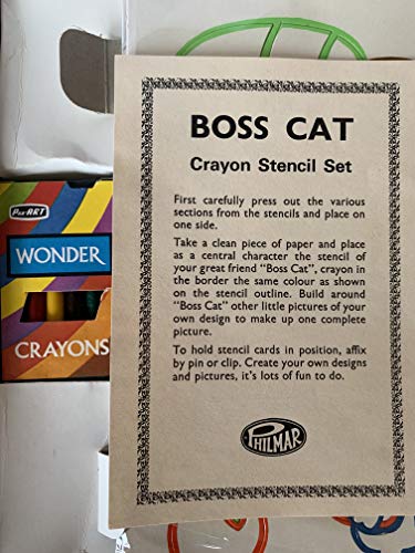 Boss Cat Vintage 1977 Philmar Hanna Barbera Productions Top Stencil And Crayon Set - Includes Press out Stencils and 6 Coloured Crayons - In The Original Box - Shop Stock Room Find …