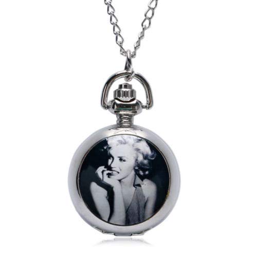 Marilyn Monroe Silver Novelty Pocket Watch/Necklace On 80cm Chain Quartz Watch …